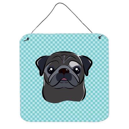 MICASA Checkerboard Blue Black Pug Aluminum Metal Wall Or Door Hanging Prints6 x 6 In. MI251347